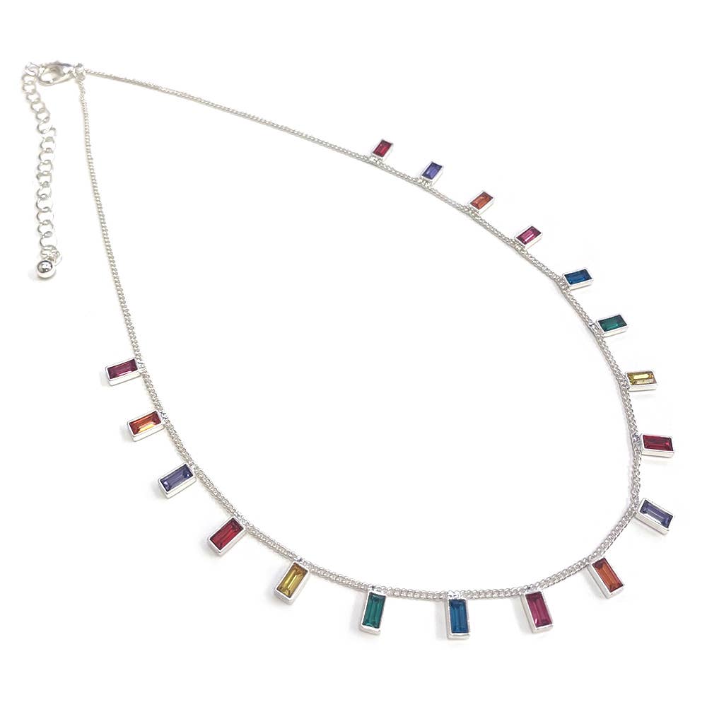 Baguette Stone Beads Station Charm Dainty Chain Necklace: Multi