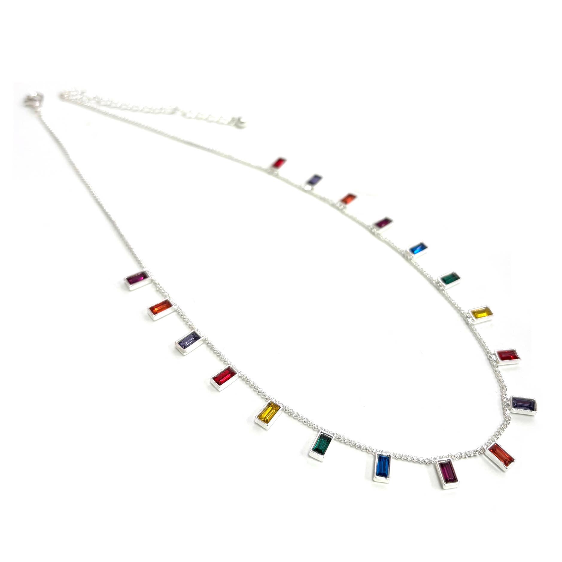 Baguette Stone Beads Station Charm Dainty Chain Necklace: Multi