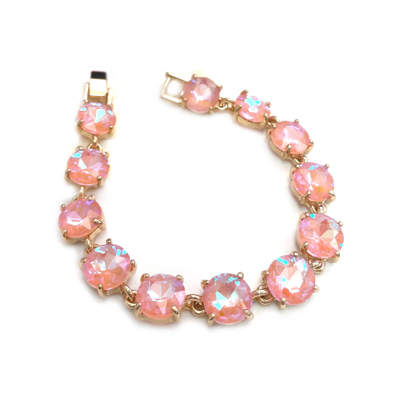 Round Cushion Cut Crystal Glass Linked Bracelet: PINK-AB