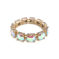 Cushion Cut Glass Crystal Linked Stretch Bracelet: GOLD-AB