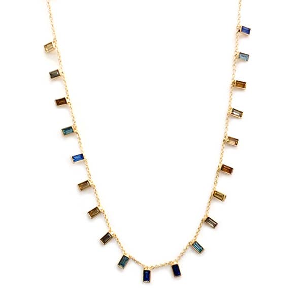 Baguette Stone Beads Station Charm Dainty Chain Necklace: Green