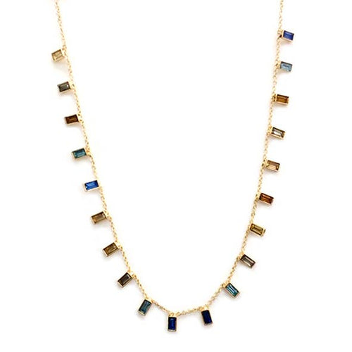 Baguette Stone Beads Station Charm Dainty Chain Necklace: Green