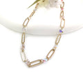 Round Crystal Stone and Paper Clip Chain Linked Necklace: Clear-AB