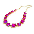 Cushion Cut Square Glass Crystal Linked Chain Necklace: FUCHSIA-AB