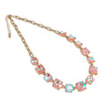 Cushion Cut Square Glass Crystal Linked Chain Necklace: PINK-AB